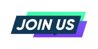 An illustration with the text 'JOIN US' in bold white letters, displayed on a dark blue speech bubble, with a green and purple background. This image is typically used for calls to action, inviting people to become part of a group, organization, or community.