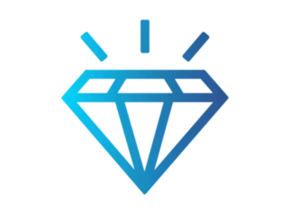 An illustration featuring a blue diamond, symbolizing value and quality, often used to represent a solution or an offering of high standards.